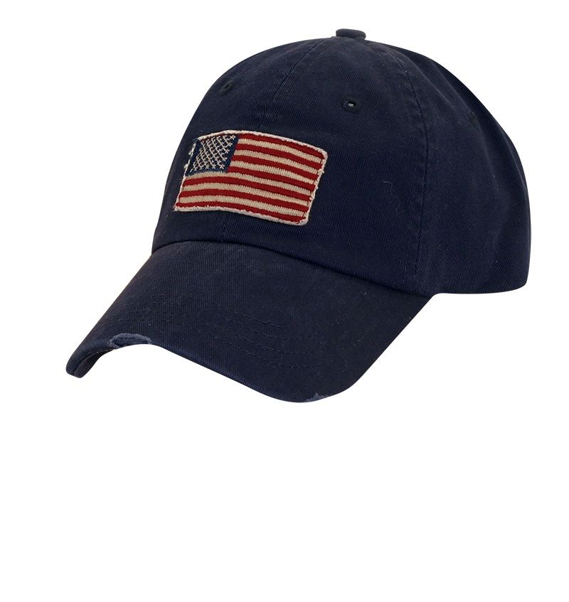 Flag Waving Unstructured Garment Washed Twill Baseball Cap | Frayed Peak, Colour: Navy, Size: O/S