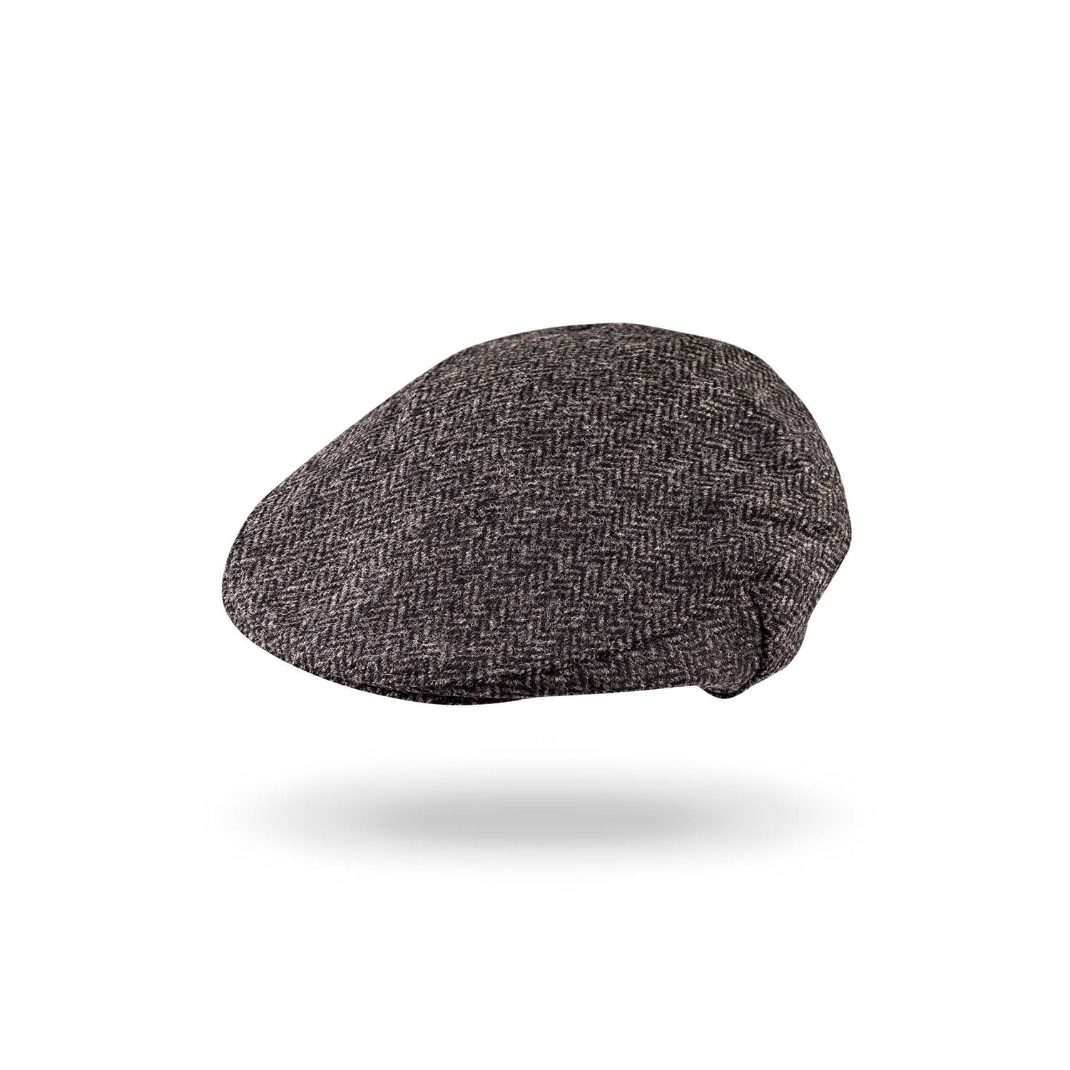 Irish Tweed Cap Charcoal Black Herringbone, Size: Small