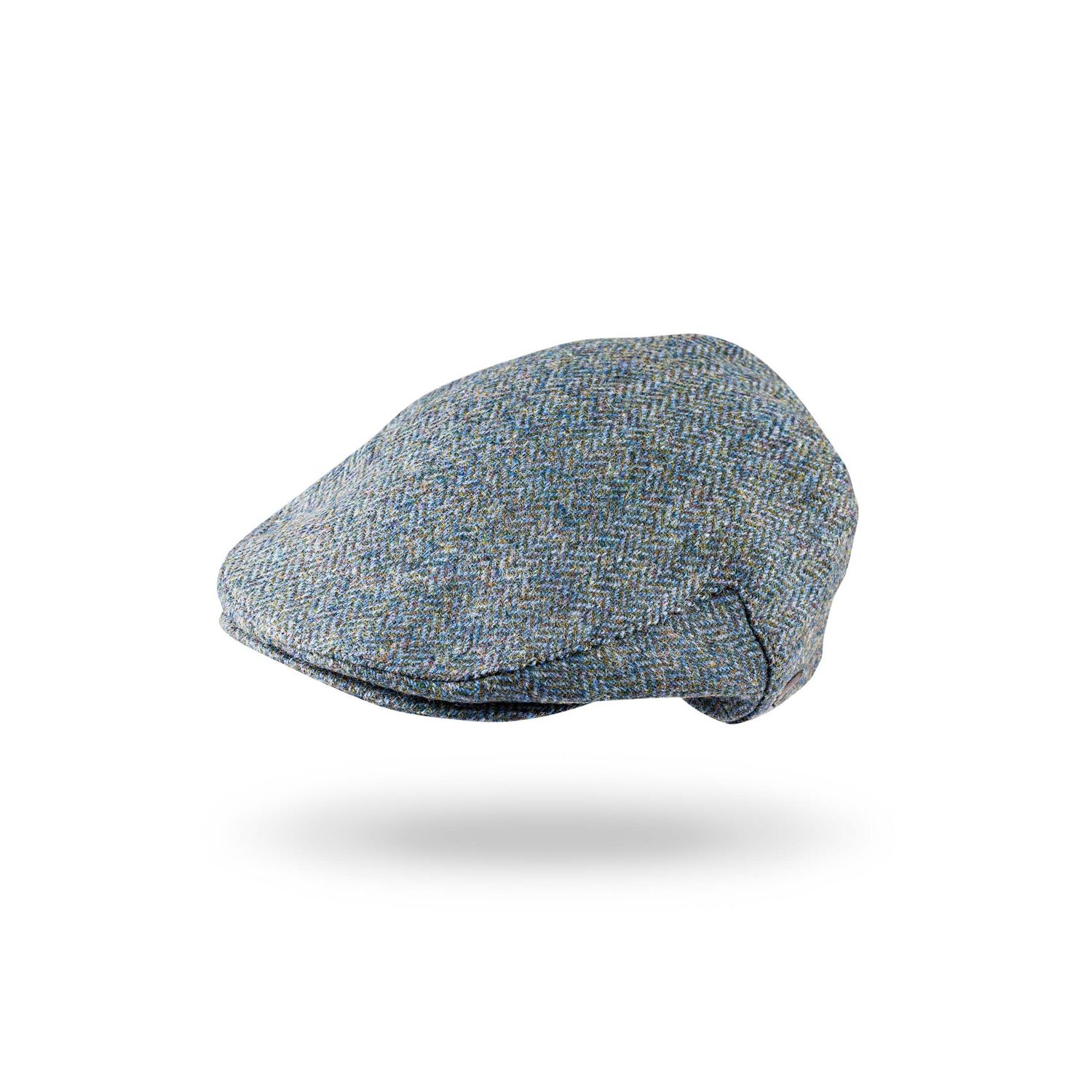 Irish Tweed Cap Mid Blue Green Herringbone, Size: Small