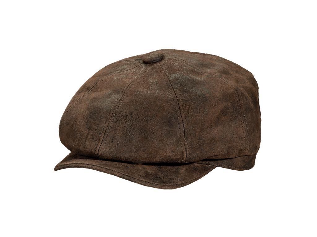 Edison Weathered Leather Newsboy Cap, Colour: Black, Size: Medium
