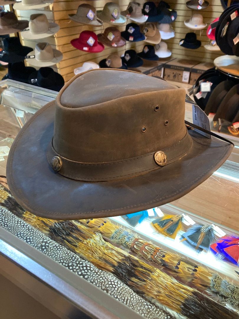 Buffalo Leather Distressed Cowboy Hat, Colour: Brown, Size: Small