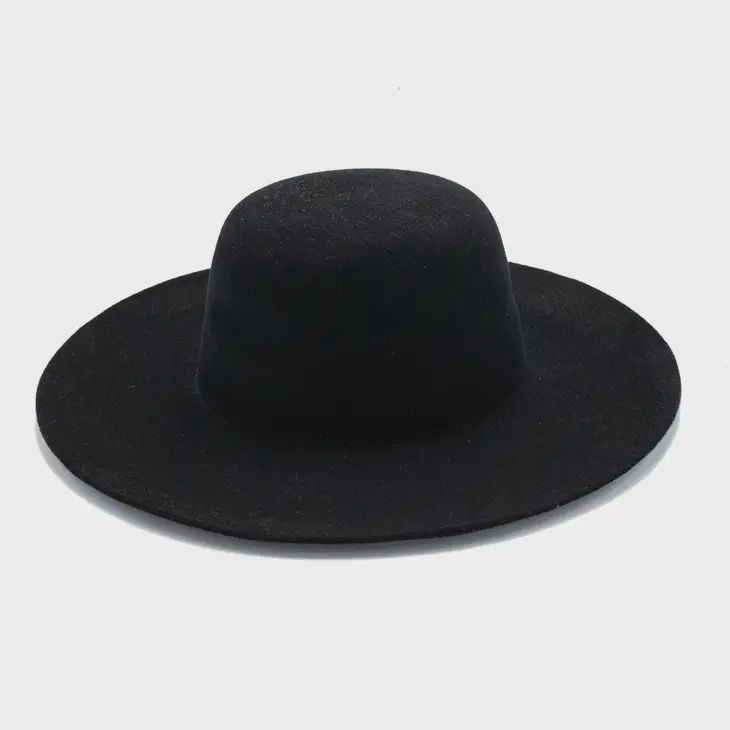 Unbanded Open Crown Wool Felt Hat, Colour: Black, Size: Small 55