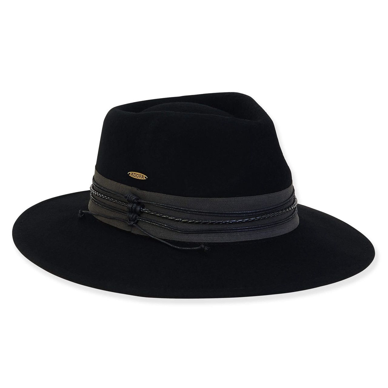 AD1531 Women's Wool Felt Safari, Colour: A Black, Size: One-Size Adjustable
