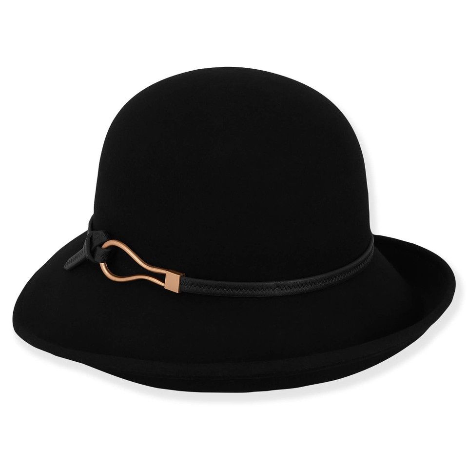 AD1589 Russet | Women's Wool Felt Cloche, Colour: A Black, Size: OSFM Adjustable