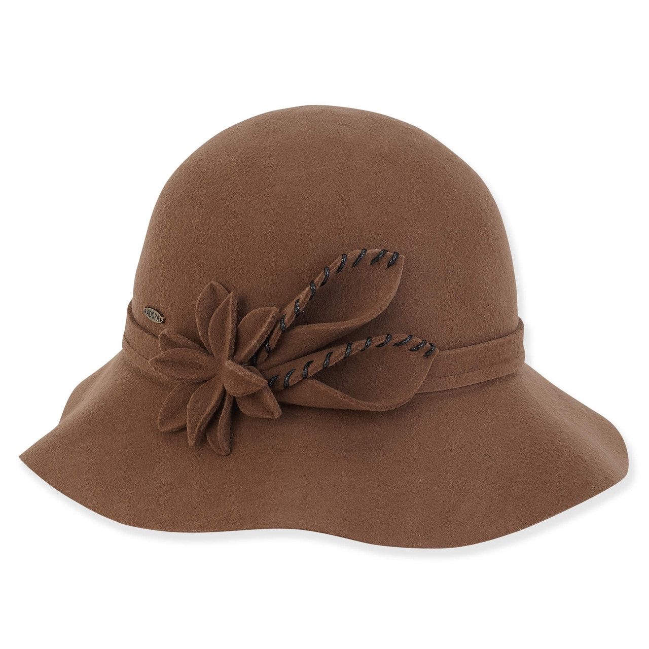 AD1428 Women's Wool Felt Cloche Flower, Colour: A Brown, Size: OSFM Adjustable