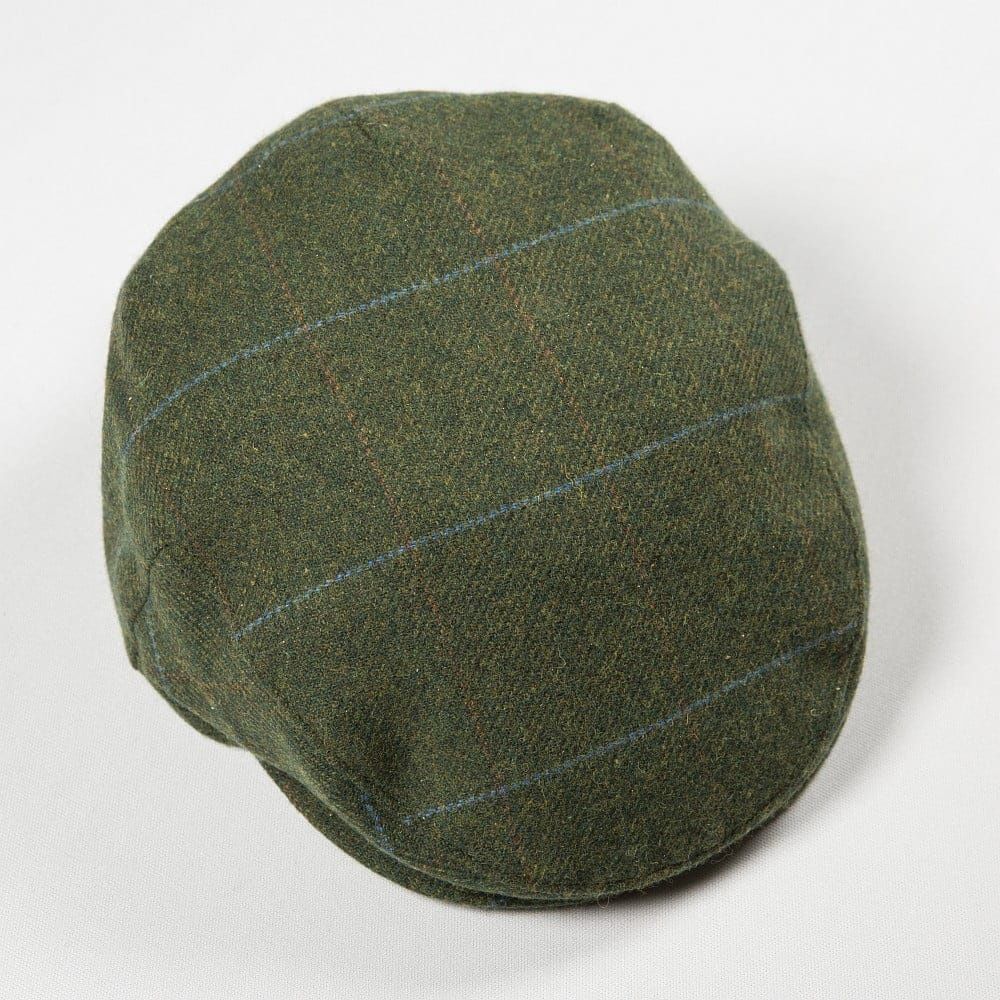 Irish Tweed Cap Pine Green with Overcheck, Size: Small