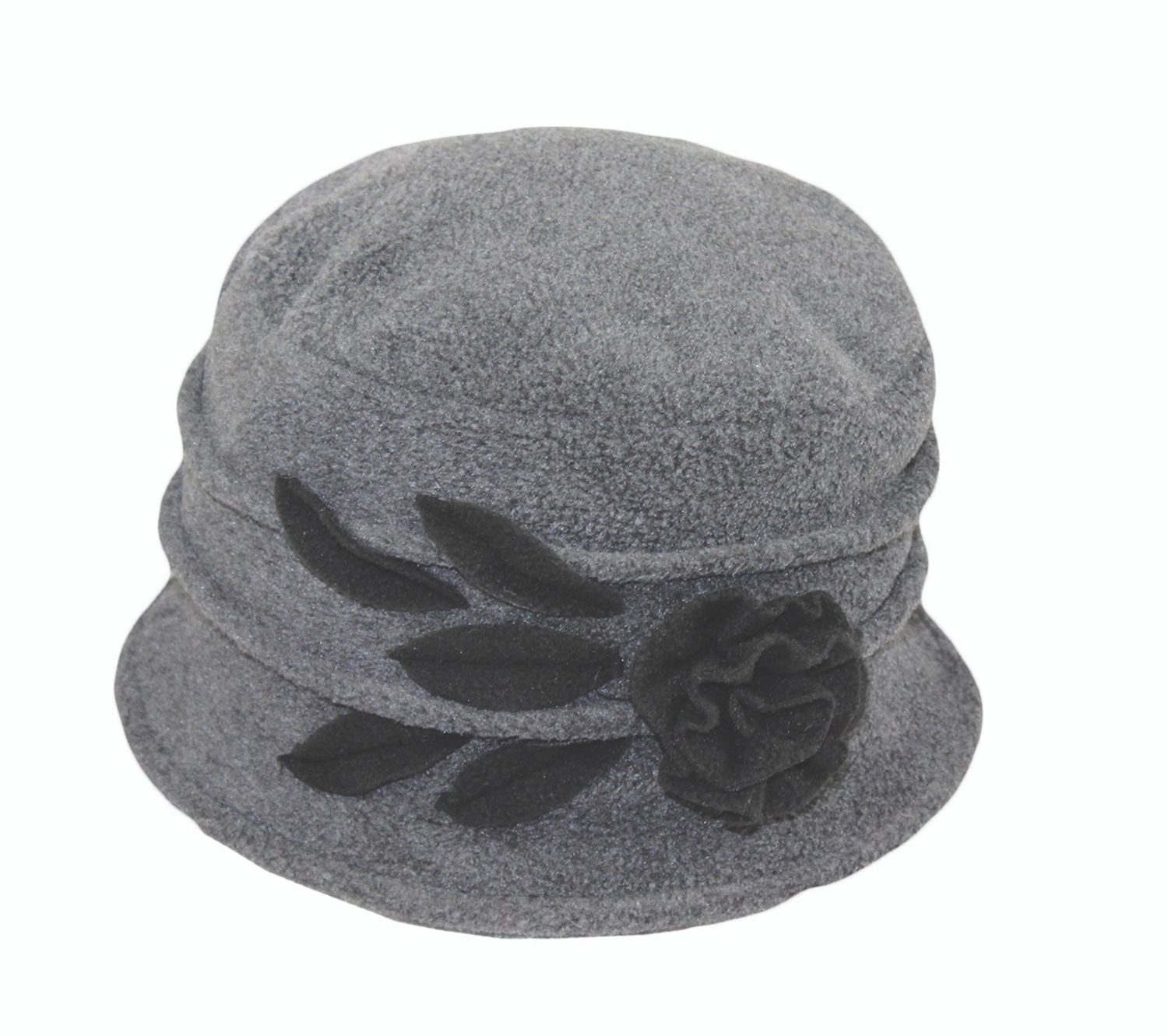7382 | Polar Fleece Rose &amp; Leaves Cap, Colour: Grey/Black, Size: O/S