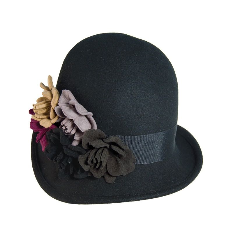 Flora Wool Felt Cloche, Colour: Black, Size: O/S Adjustable
