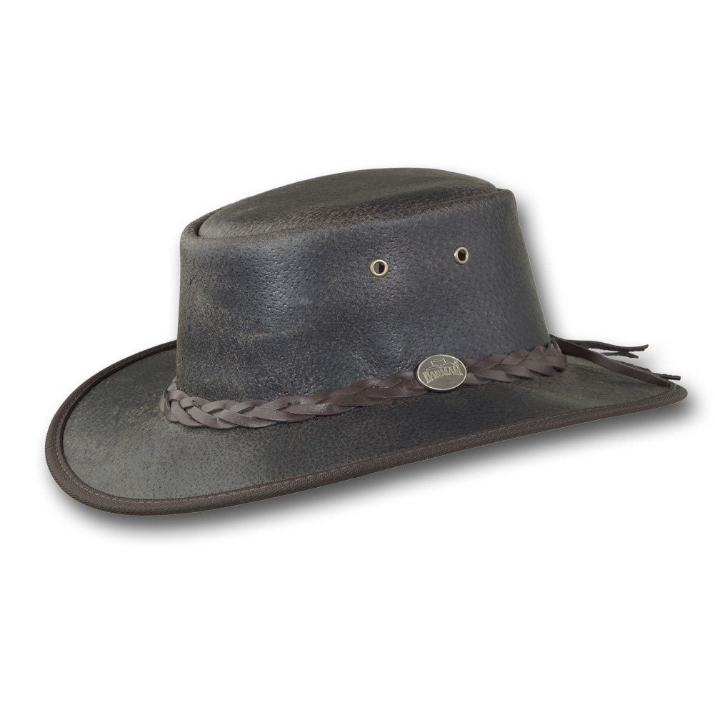 1069 Foldaway Boar Leather Hat, Colour: Charcoal, Size: Small