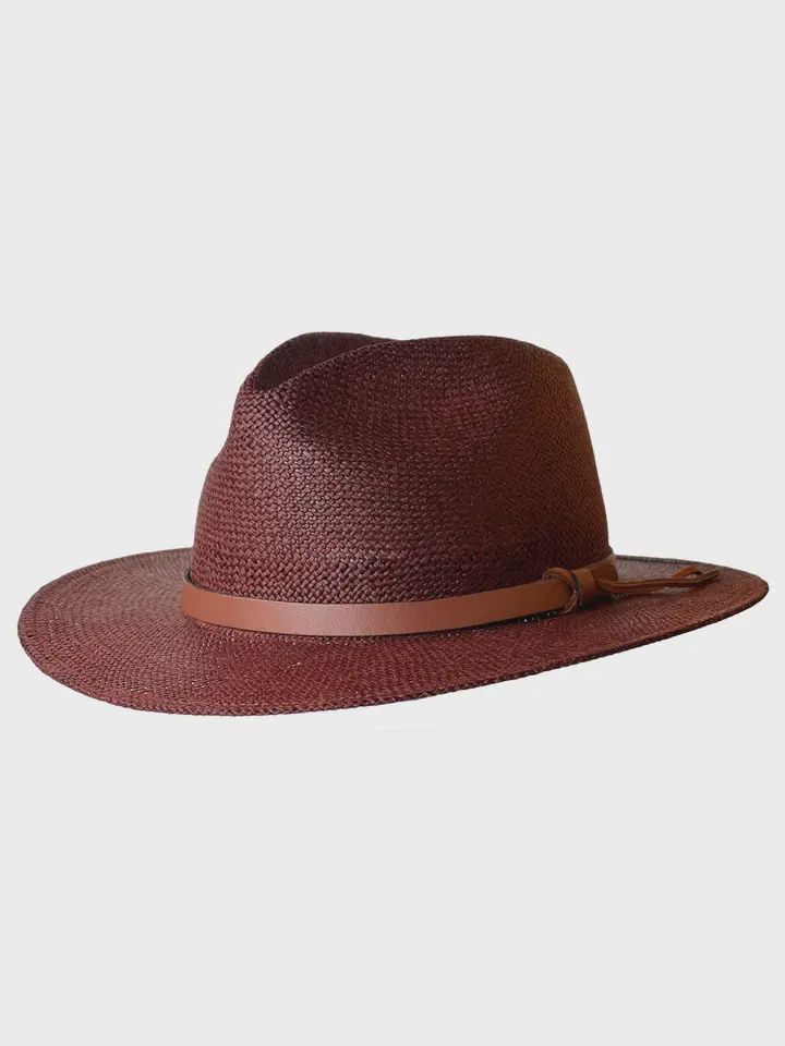 Tony Fedora Toyo Straw Hat, Colour: Mahogany, Size: S/M