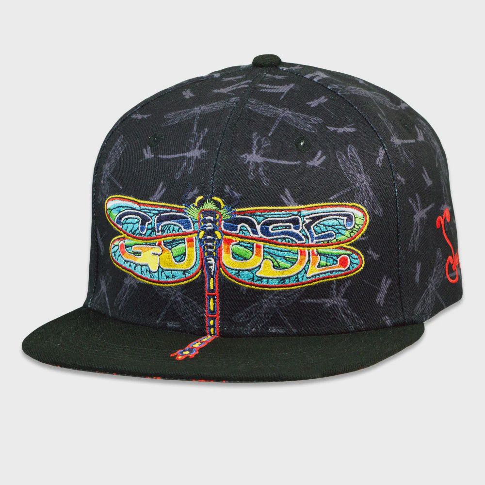Goose Dragonfly Black Snapback Hat, Size: S/M