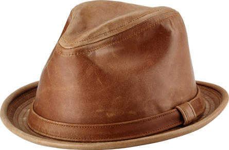Vintage Leather Fedora, Colour: Brandy, Size: Medium