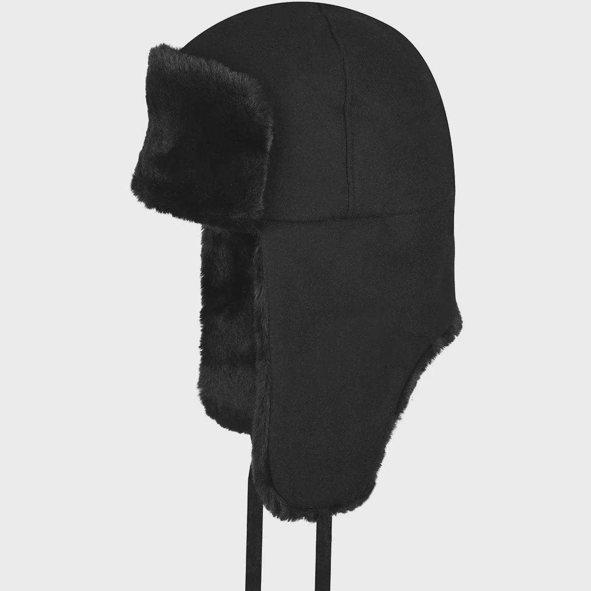 Wool Ushanka Trapper Hat, Colour: Black, Size: Medium