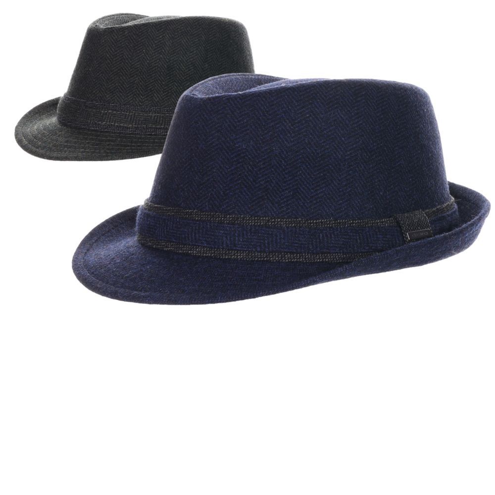 Atkinson Herringbone Wool Blend Fedora, Colour: Navy, Size: Medium