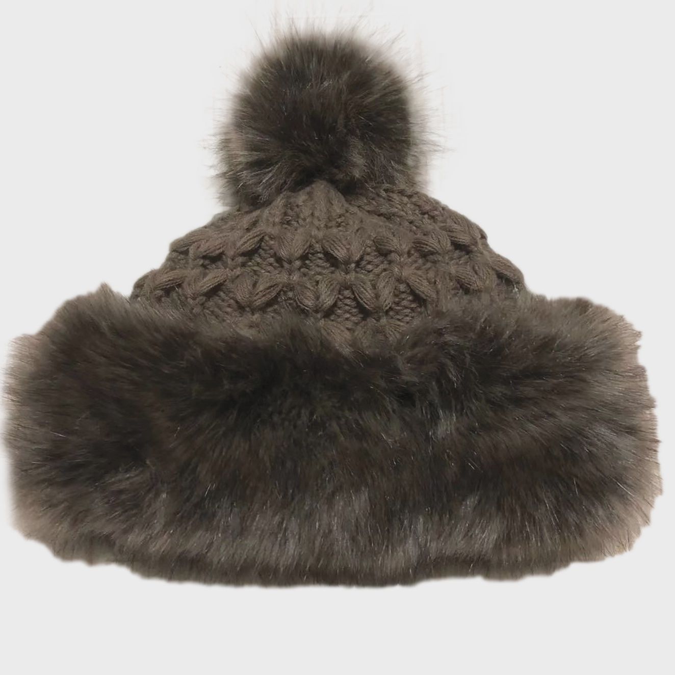 7510 | Faux Fur Knit Cap, Colour: Brown, Size: O/S
