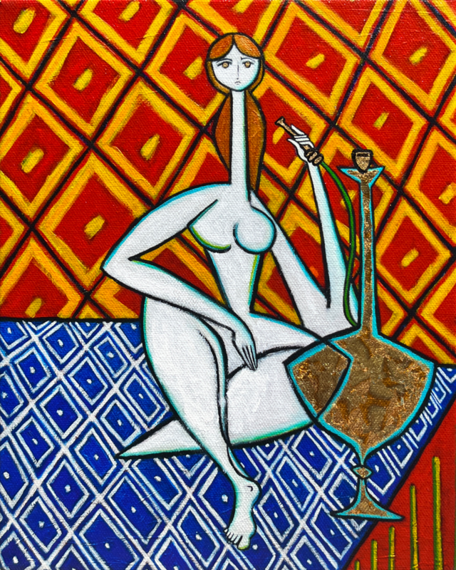 Odalisque with Hookah Hand Embellished Print