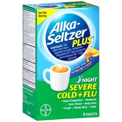 Alka-Seltzer Plus Night Severe Cold & Flu Powder Packets Honey Lemon 6 Each by Bayer