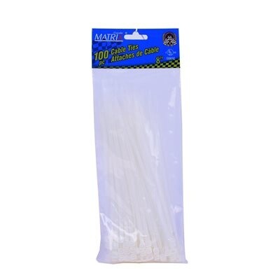 100PC Cable Ties 8in White