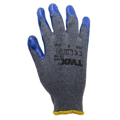 1 Knitted Cotton Gloves Gray With Crinkle Latex Palm Blue (M)