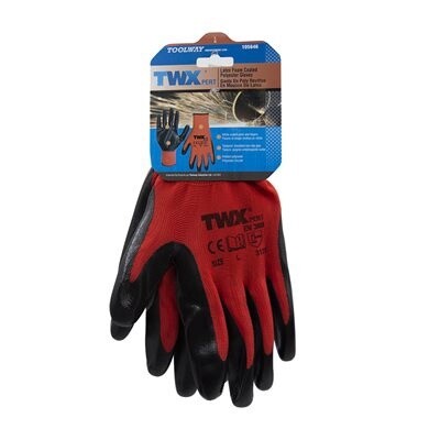 1dz. Knitted Polyester Gloves Red With Nitrile Black PU Palm (L)
