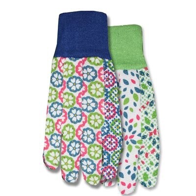1Pair Gloves Garden Ladies Jersey W/Grip Dot Palm & Fingers Size: M Floral Print