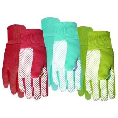 1Pair Gloves Garden Ladies Jersey/Canvas W/Grip Dot Palm Size: M Blue, Green