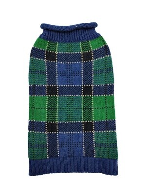 DOGGIE-Q Double Knit Plaid Sweater - Blue/Green