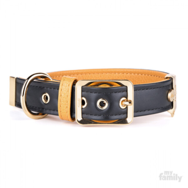 Hermitage - black and ochre leather collar, Size: 22-26cm (S)