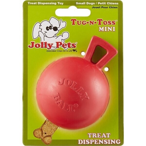 Jolly Pets Tug-n-Toss Mini Dog Toy, Red, 3-in