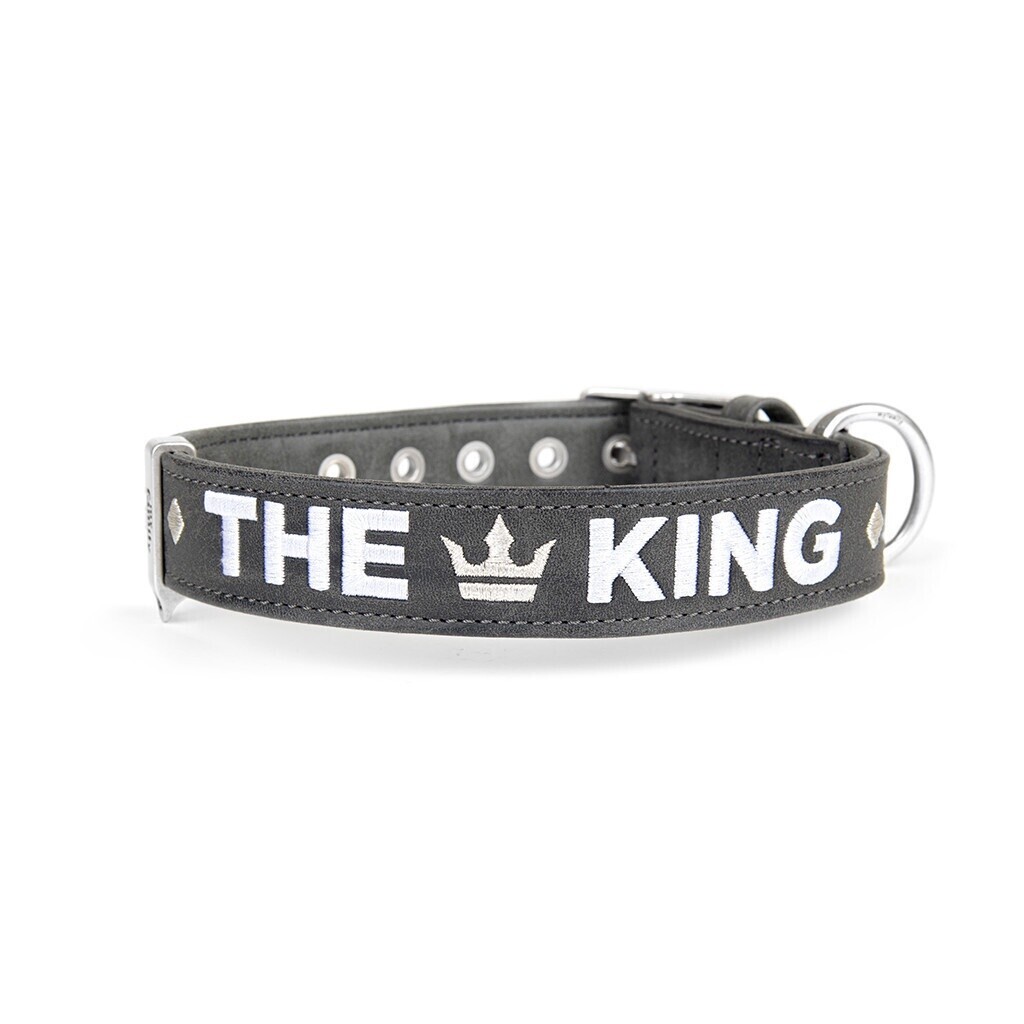 Royal Dog Collar in Fine Crafted Grey Leatherette "The King"