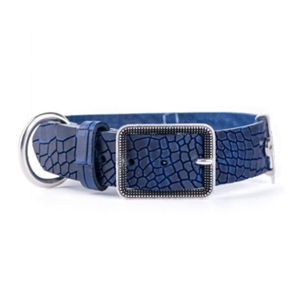 Tucson - blue crocodile texture leather collar