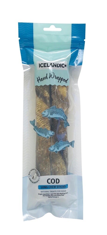 Icelandic+ Hand Wrapped Cod Skin Long Chew Sticks Dog Treats