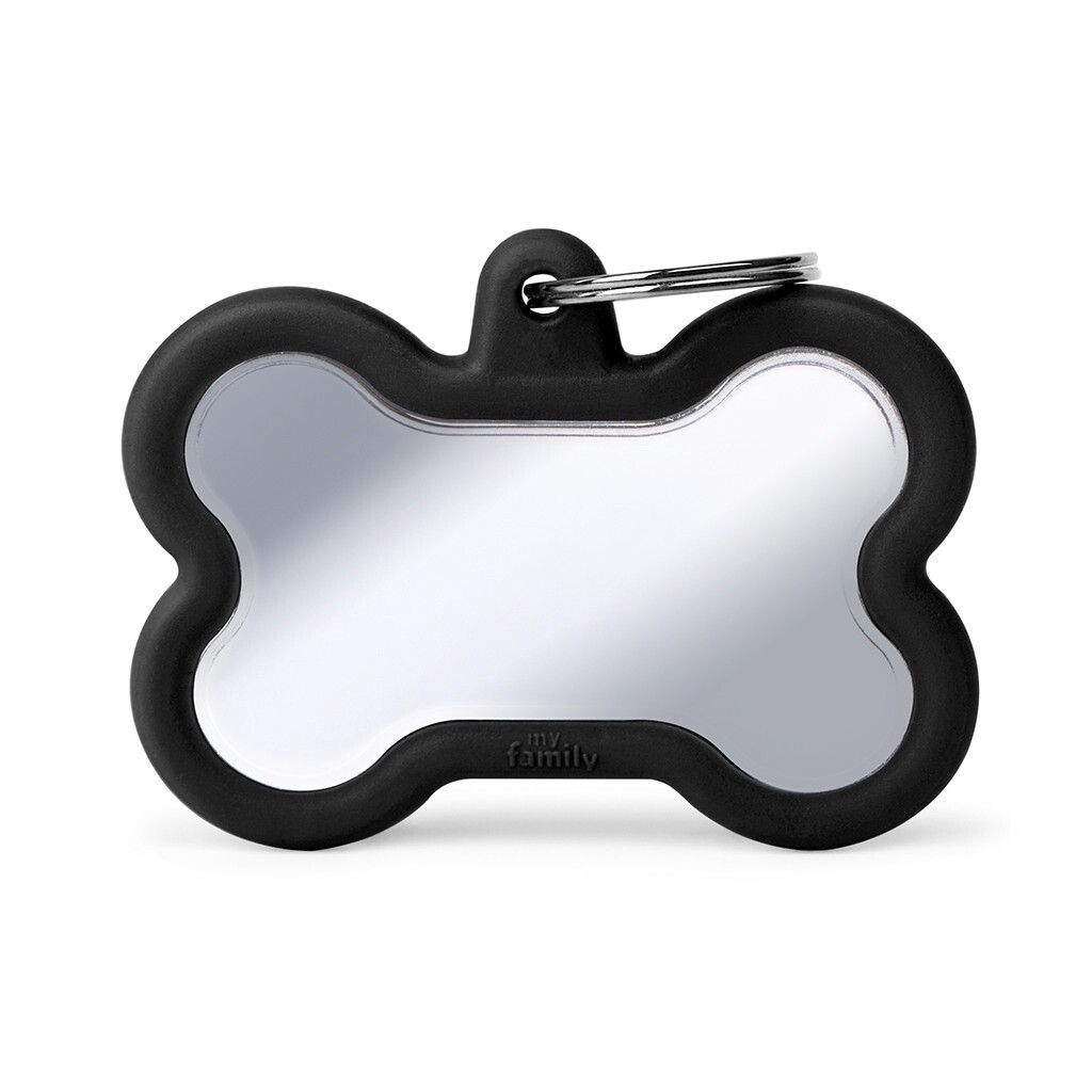 ID Tag Chromed XL Bone With Black Rubber