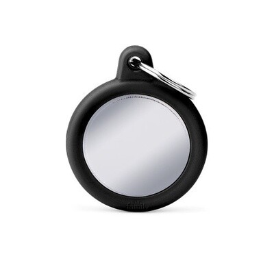 ID Tag Chromed Circle With Black Rubber