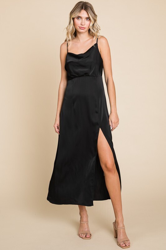 Natti Satin Slit Midi Dress