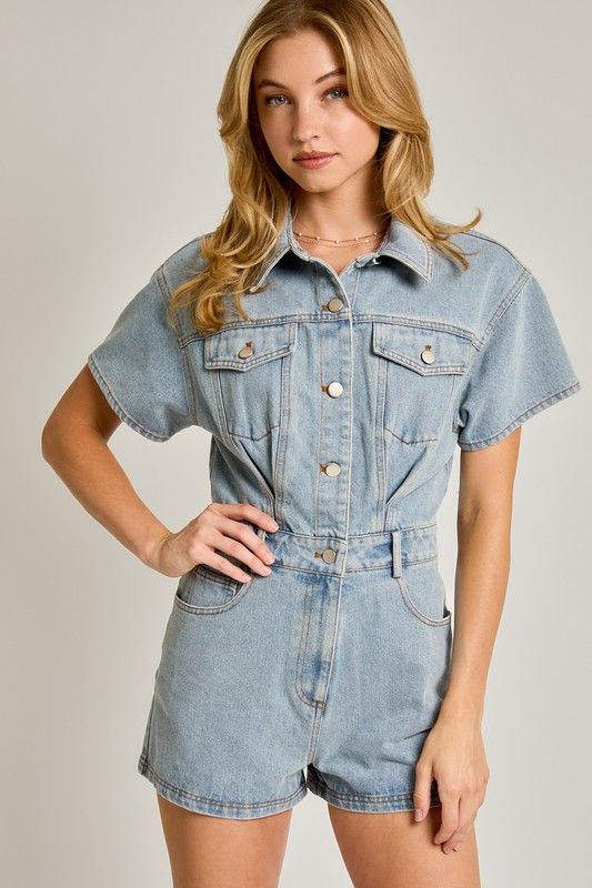 Maeve Short Sleeve Denim Romper