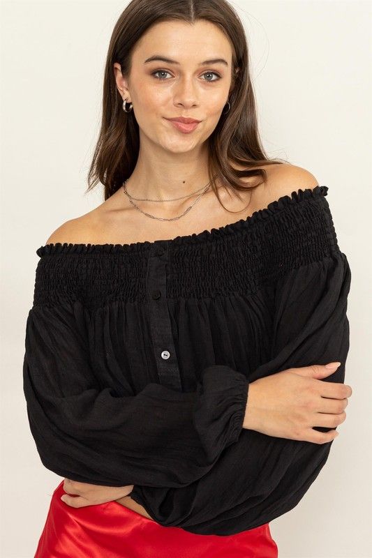 Mayci Off-Shoulder Smocked Blouse