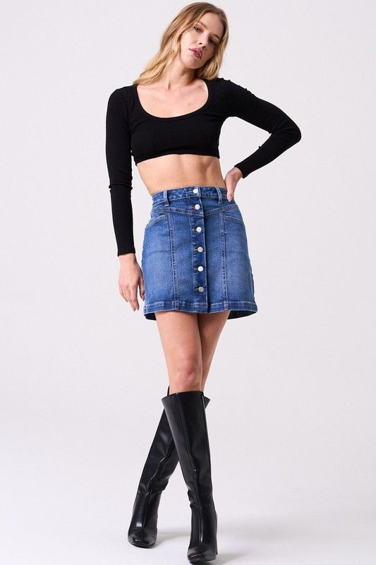 Lia Button Down Denim Skirt