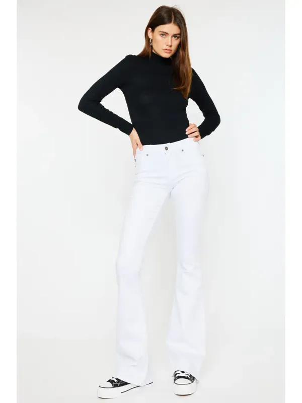 Stacy Mid Rise White Flare Jeans
