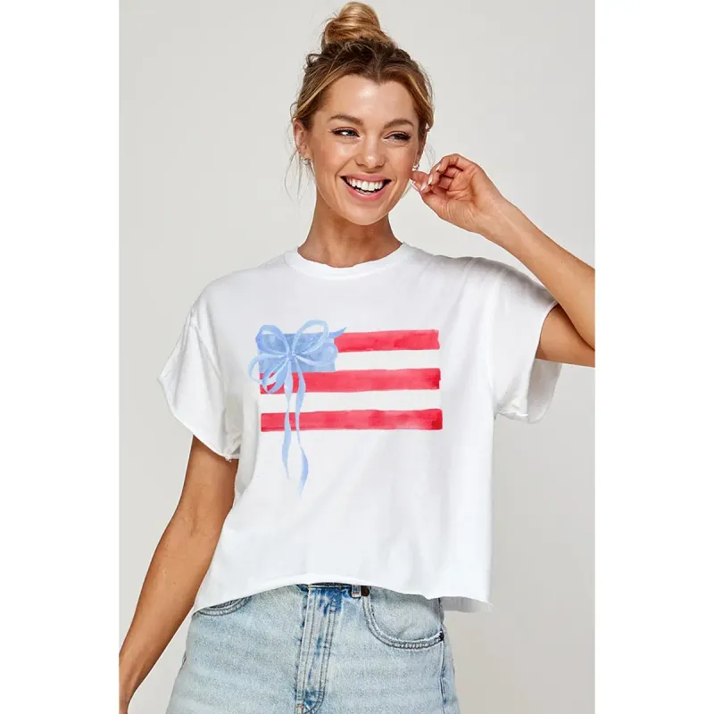 Barbra Cropped Patriotic Shirt
