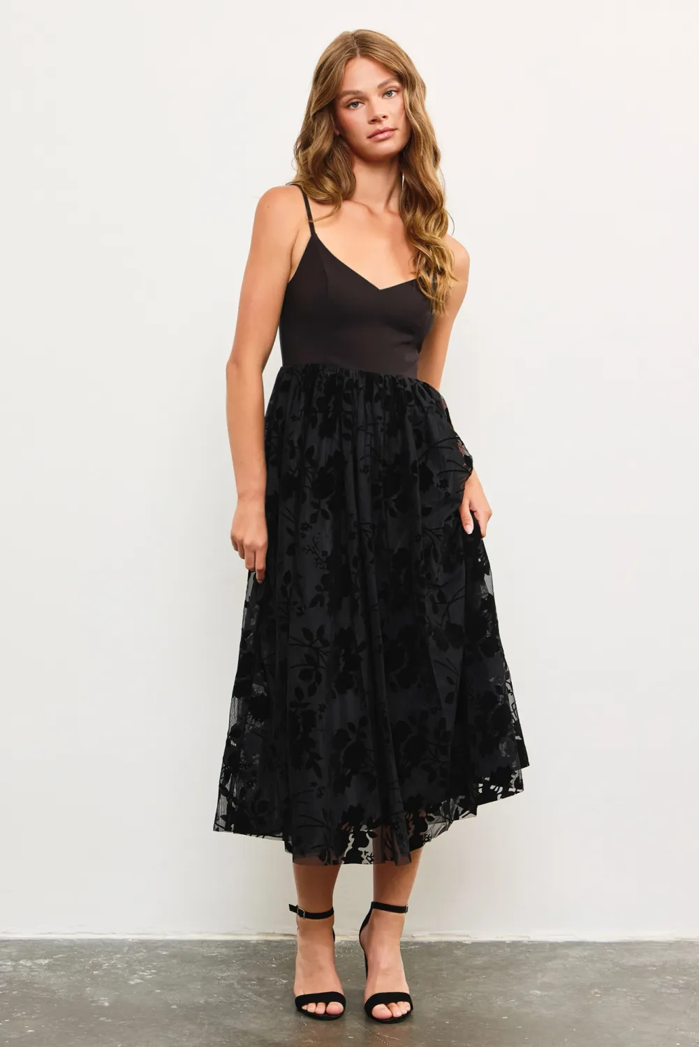 Crystal Velvet Floral Midi Dress