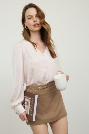 Charlotte Satin Long Sleeved Blouse