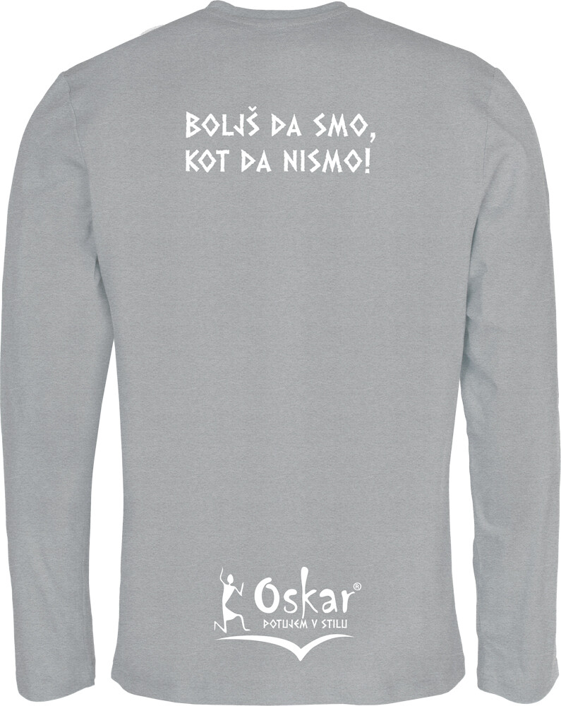 Moška majica dolgi rokav V-izrez &quot;180 g&quot;, Barva: Siva, Velikost: L, Oskarizem: &quot;Boljš da smo kot da nismo!&quot;