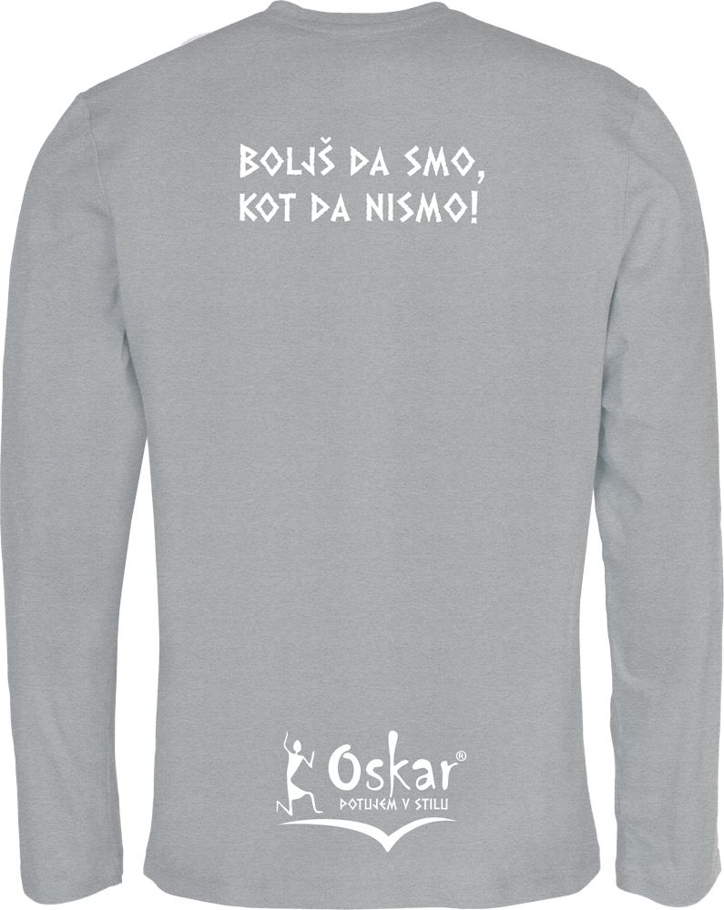 Moška majica dolgi rokav V-izrez "180 g" Moška majica dolgi rokav V-izrez "180 g", Barva: Siva, Velikost: L, Oskarizem: "Boljš da smo kot da nismo!"