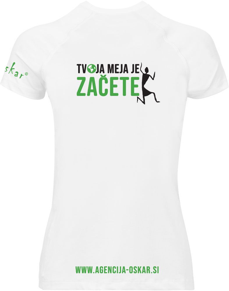 Ženska športna majica "165 g", Barva: Bela, Velikost: S, Oskarizem: "Tvoja meja je začetek"