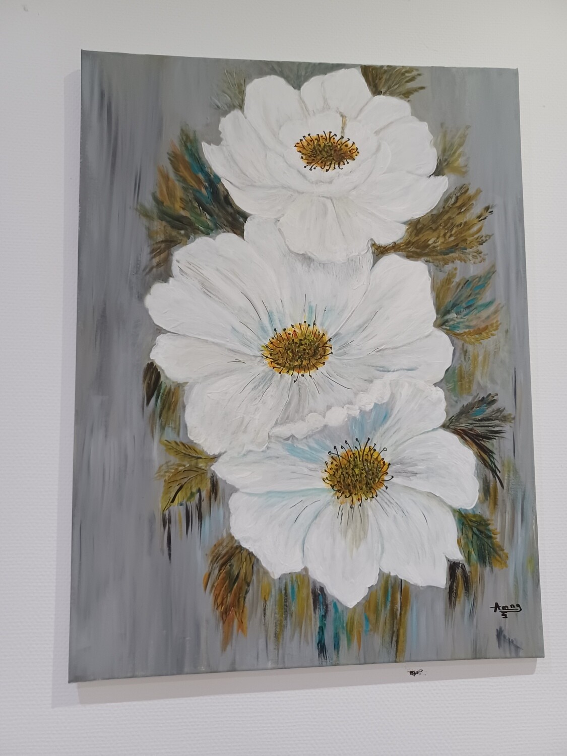 Tableau fleurs blanches 80cm/60cm
