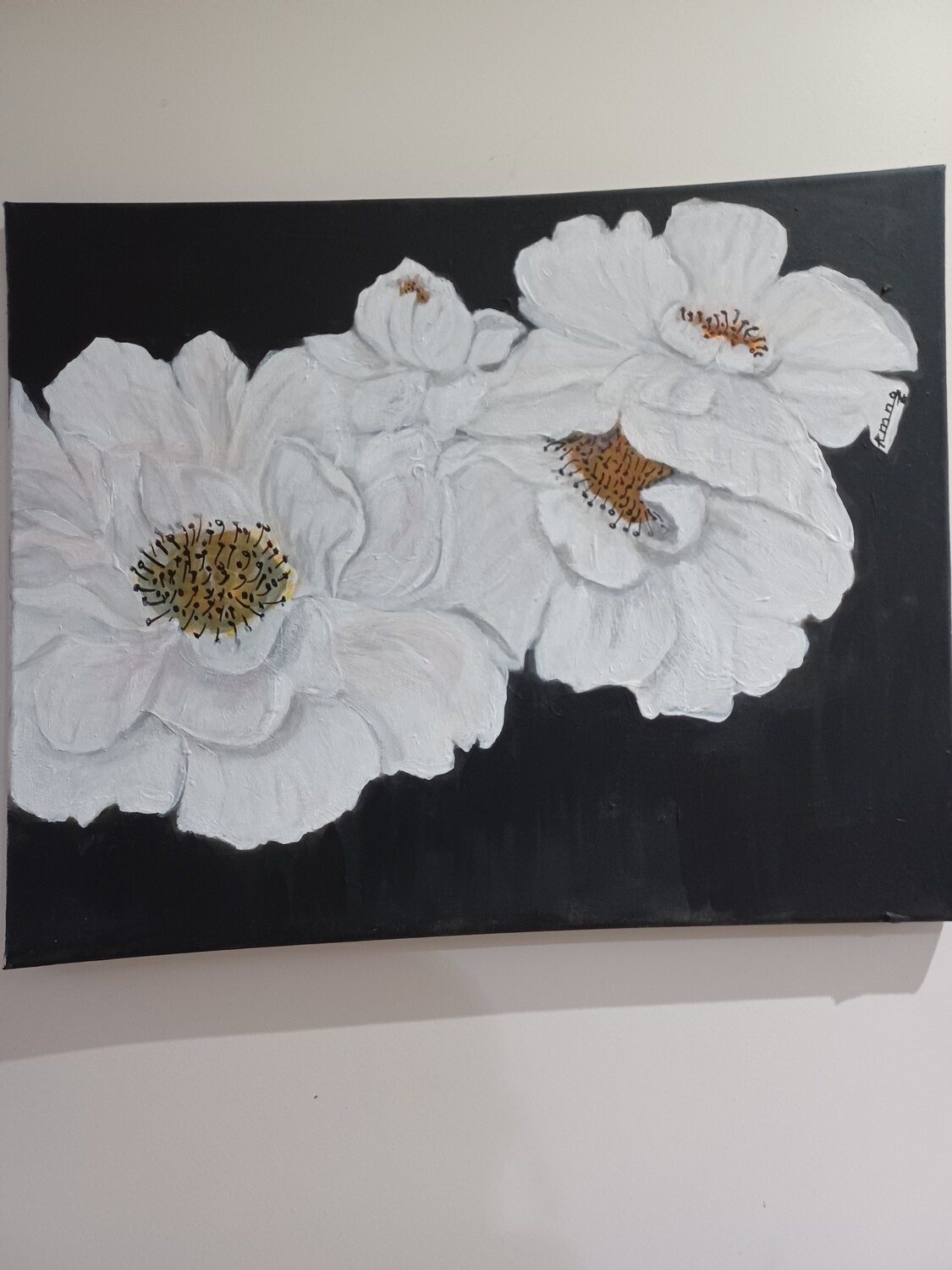 Tableau decor fleurs blanches 50/40cm