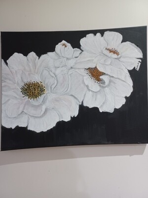 Tableau decor fleurs blanches 50/40cm
