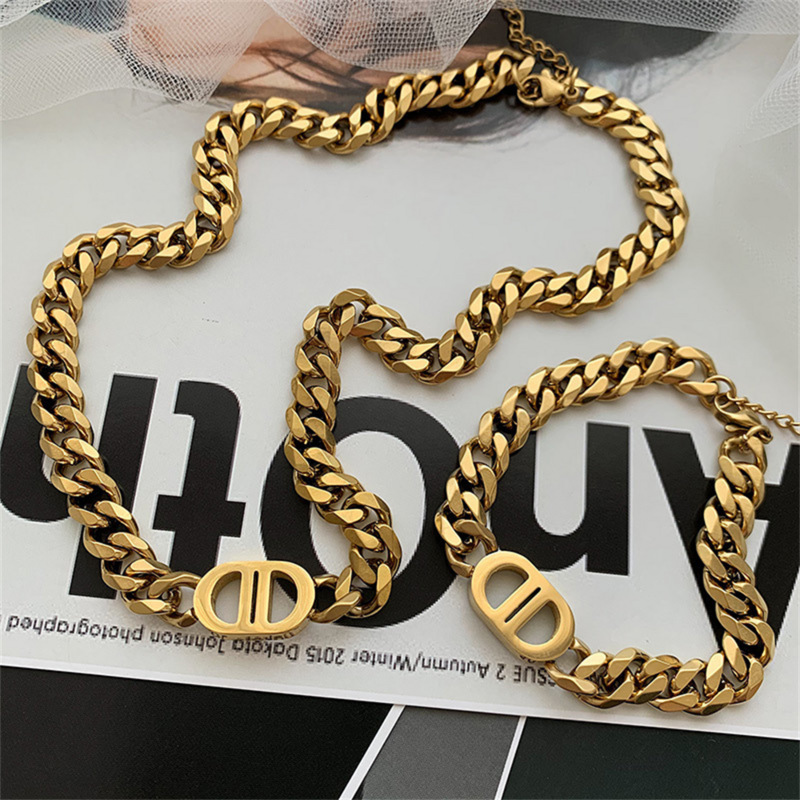 Collier et bracelet personnalisé avec lettres en or 18K, chaîne en acier inoxydable