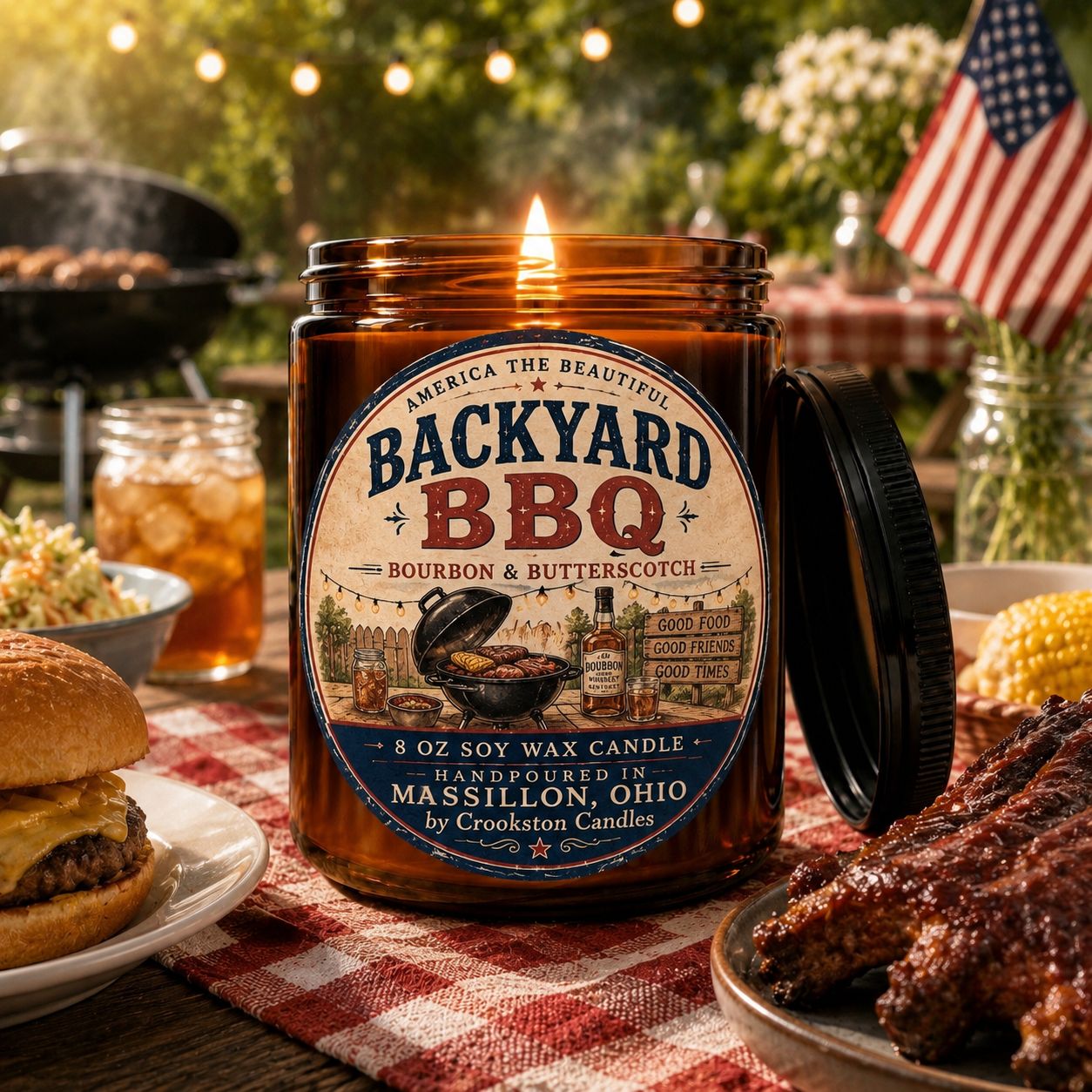 Backyard BBQ | Bourbon &amp; Butterscotch | 8oz Soy Wax Candle
